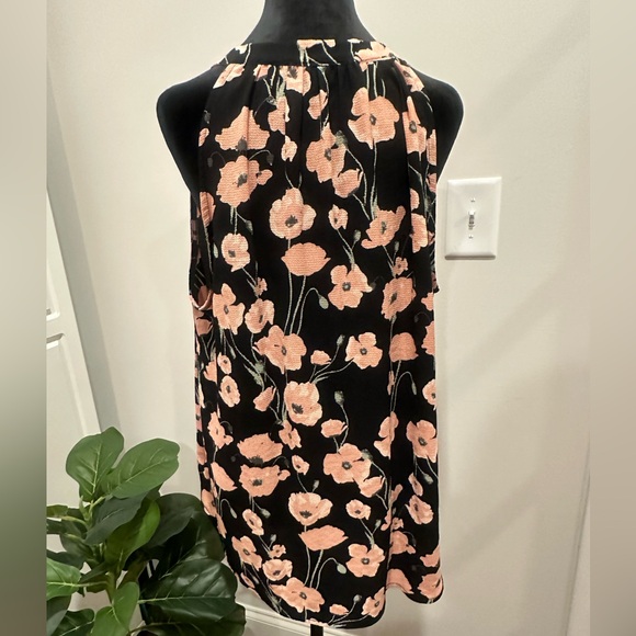 Lemon Tart XXL Floral Halter Blouse Plus Size Tassel Tie Front Black Pink - Picture 7 of 9